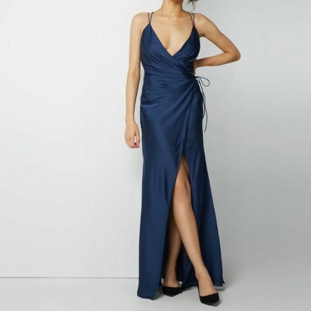 Fame and Partners Wrap Silk Gown Maxi Dress NWT